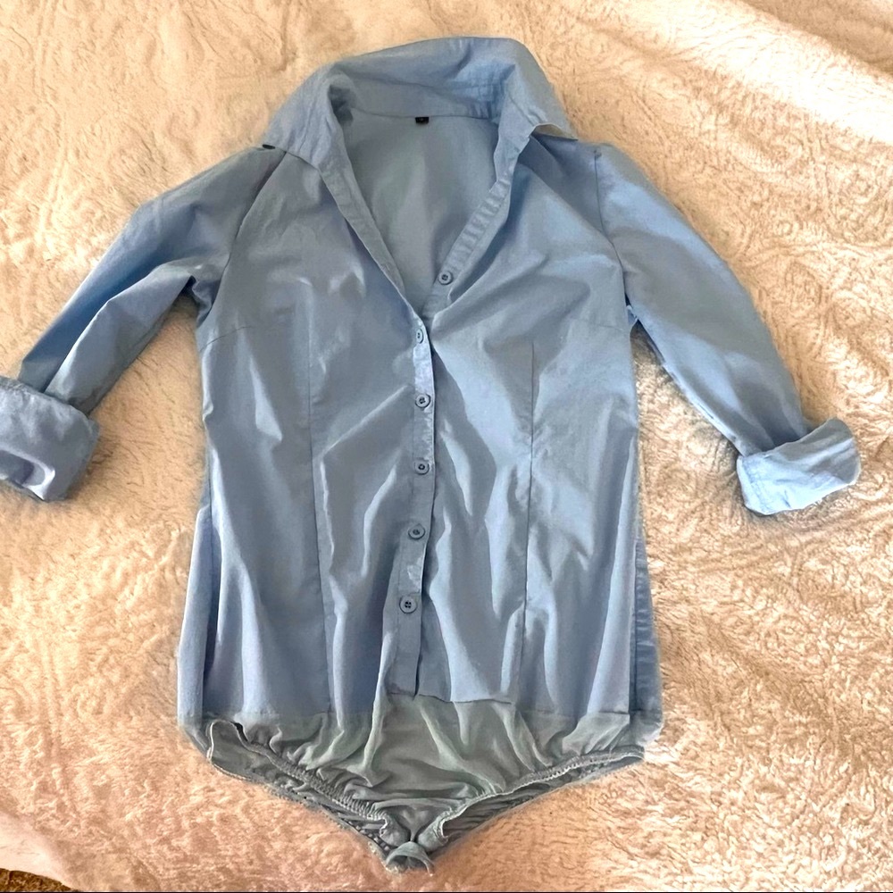 Blue button down bodysuit